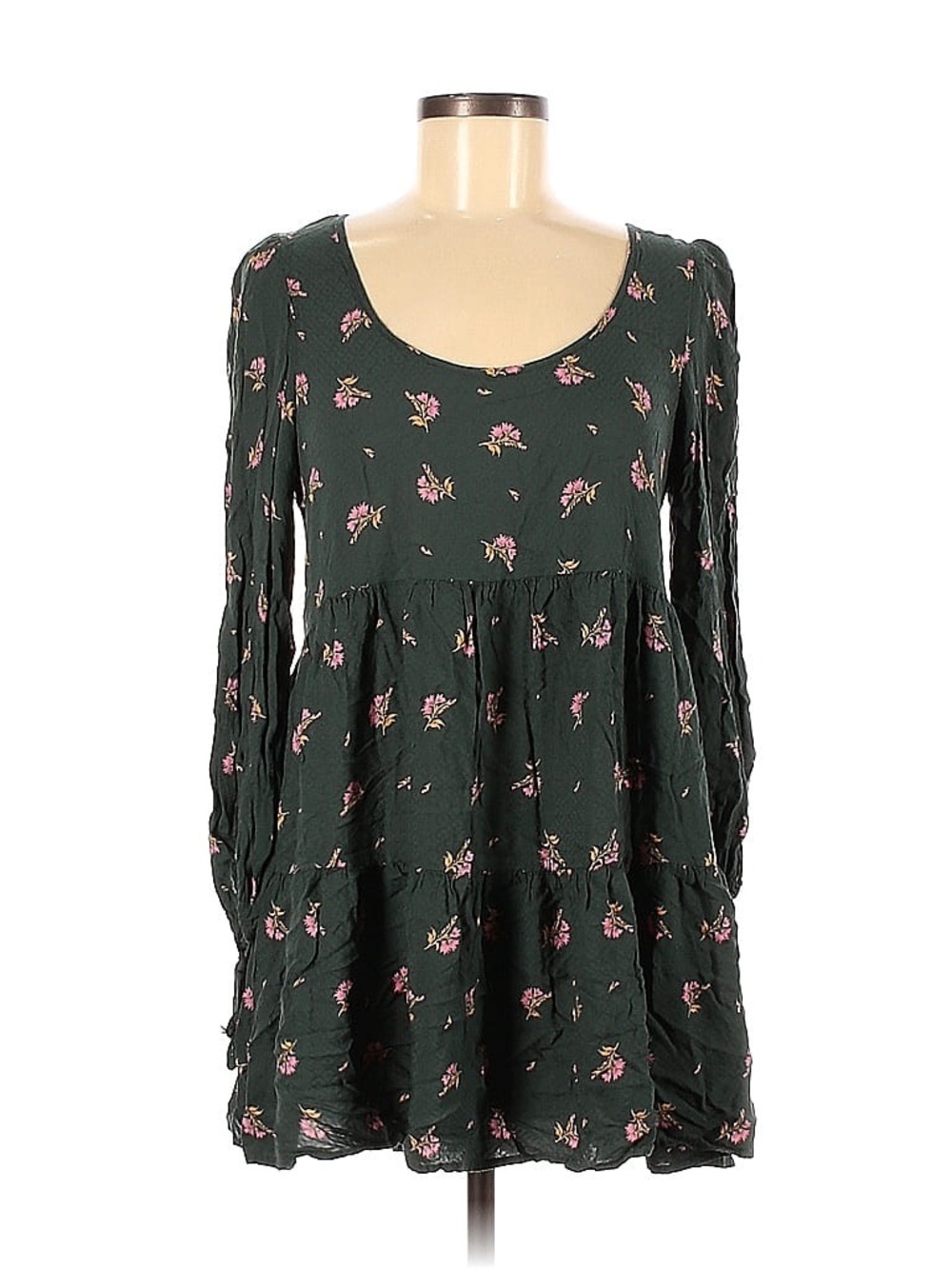 Urban Outfitters - Dark Green Floral Babydoll Tunic Dress
